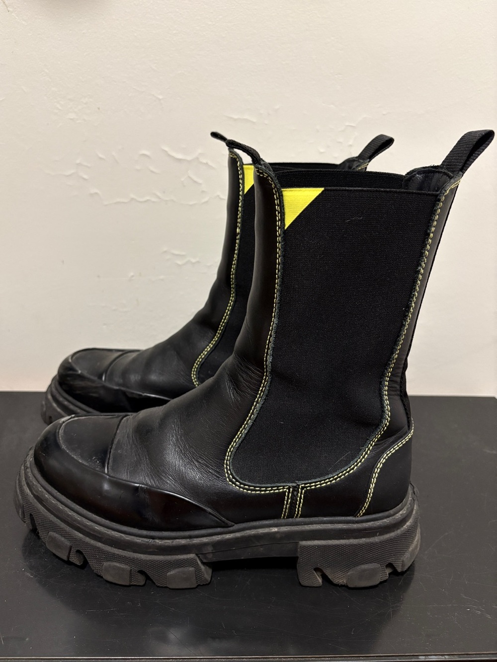 GANNI Black Cleated Mid Chelsea Boots Size 39 US 8/8.5